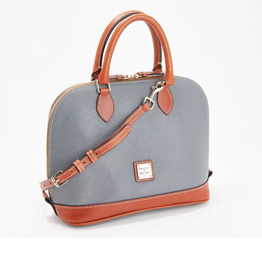 Dooney & Bourke Pebble Leather Zip Zip Satchel (Color:Slate)